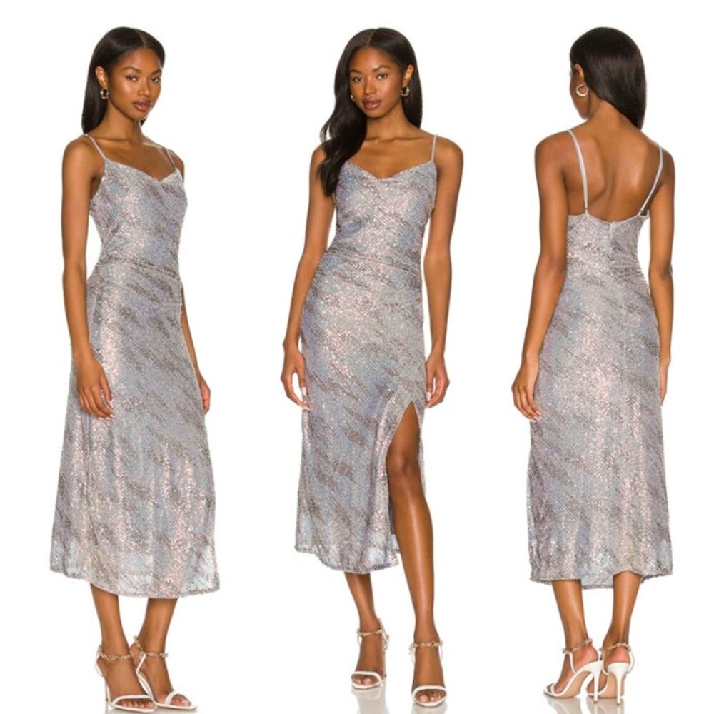 ASTR the Label Hollywood Sequin Midi Dress M Silver Pink Party - Picture 5 of 12